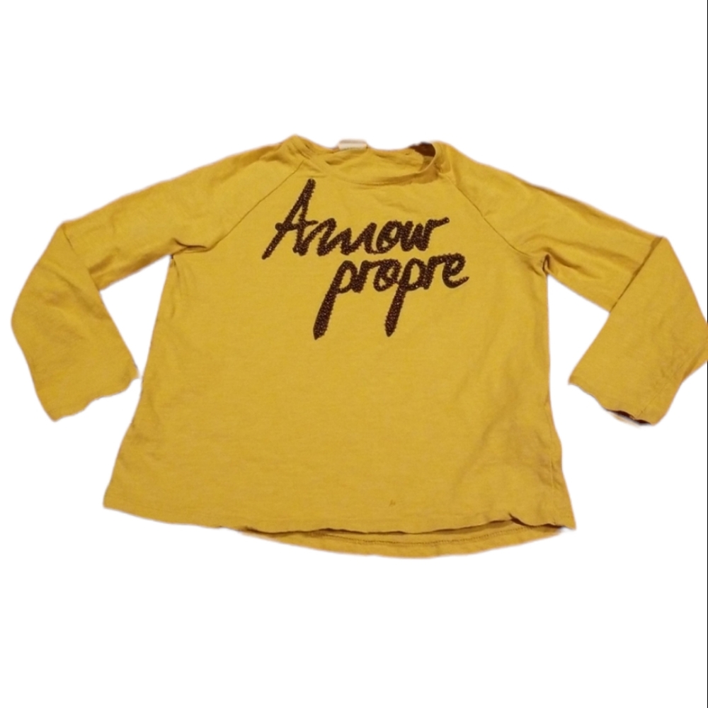 ZARA Girls "Amour Propre" Long Sleeve Shirt Size 8